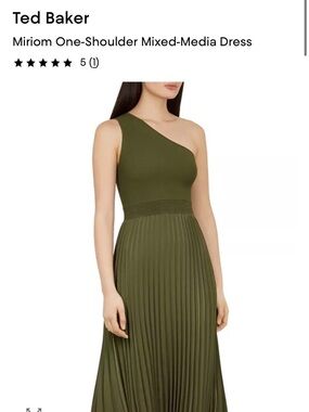 Ted Baker Miriam One-Shoulder Pleated Dress in Olive Green
